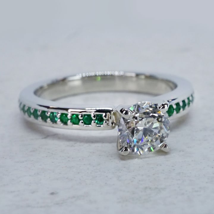 Brilliant Round Diamond Engagement Ring With Pave Emerald Band - small angle 3