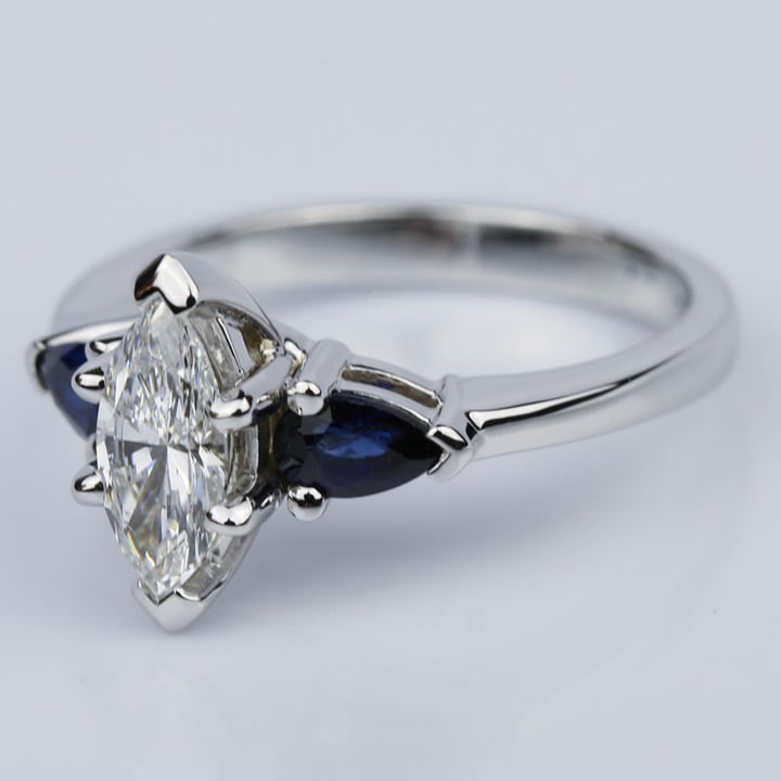Marquise Diamond And Pear Sapphire Engagement Ring - small angle 2