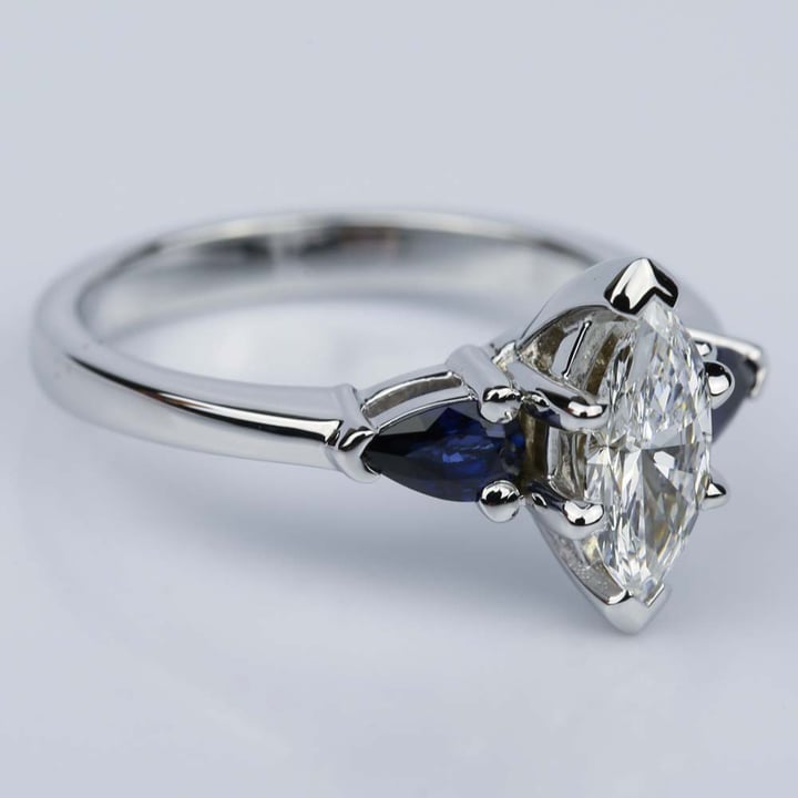Marquise Diamond And Pear Sapphire Engagement Ring - small angle 3