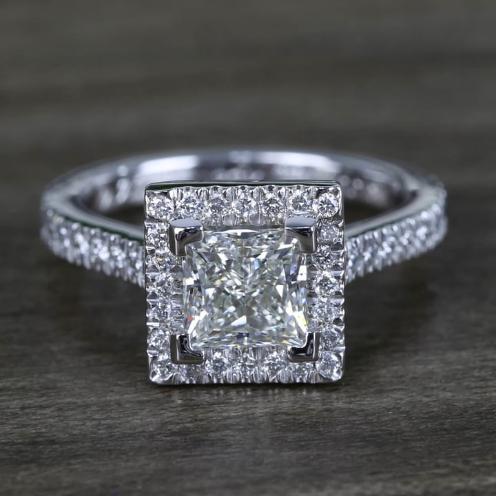 1.50 Carat Square Diamond Halo Engagement Ring In White Gold - small