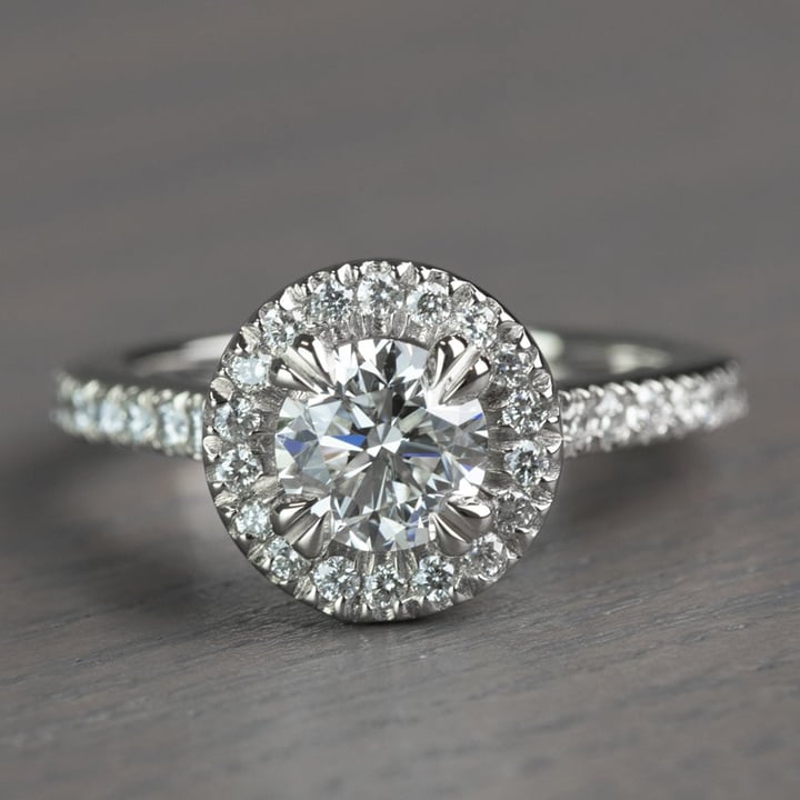 Petite Halo Round 0.82 Carat Diamond Engagement Ring - small