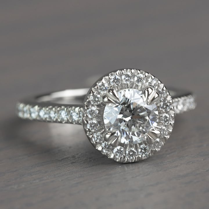 Petite Halo Round 0.82 Carat Diamond Engagement Ring - small angle 3
