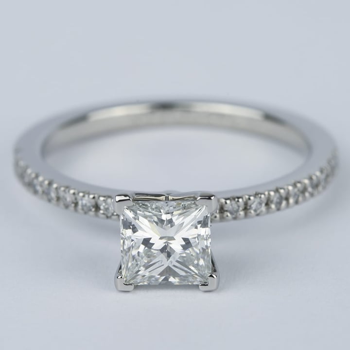 Princess Diamond Pave Engagement Ring In Palladium (1 Carat)