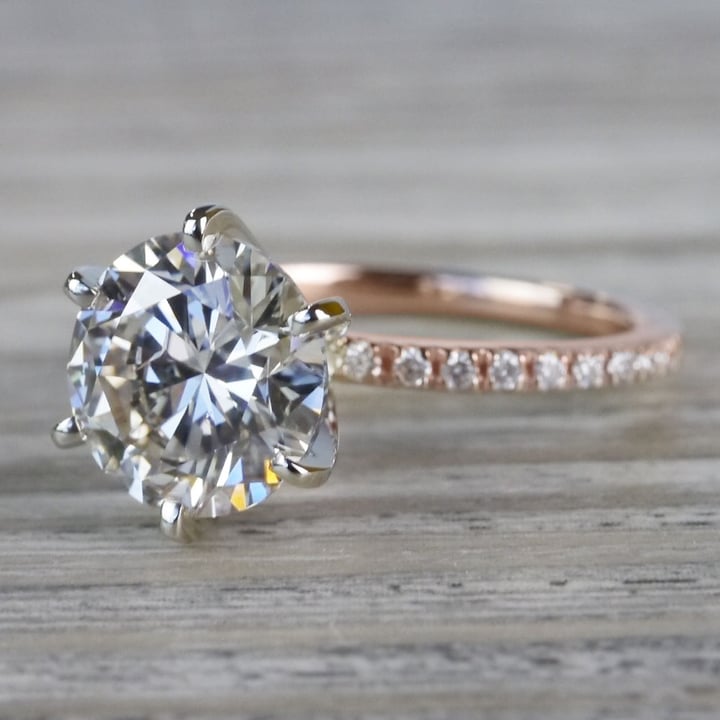 Petite Pave Round Cut Diamond Rose Gold Engagement Ring angle 2