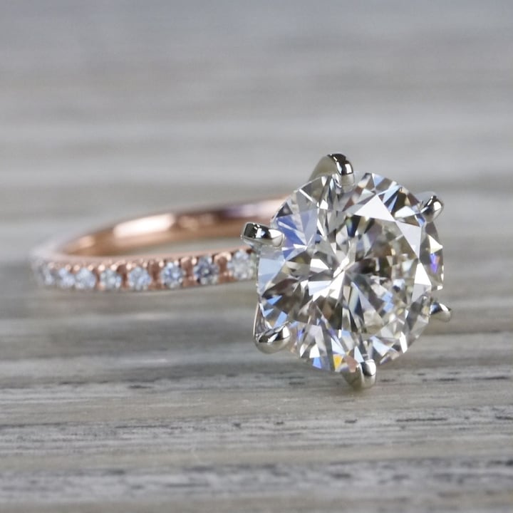 Petite Pave Round Cut Diamond Rose Gold Engagement Ring angle 3