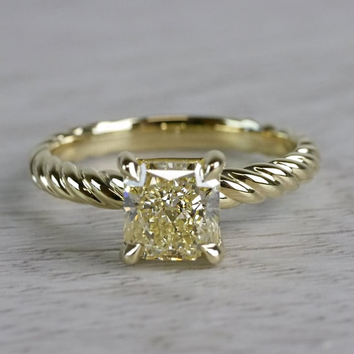 Fancy Yellow Solitaire Diamond Ring With Rope Design