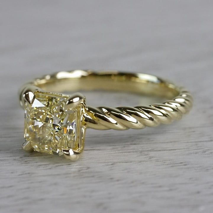 Fancy Yellow Solitaire Diamond Ring With Rope Design - small angle 2
