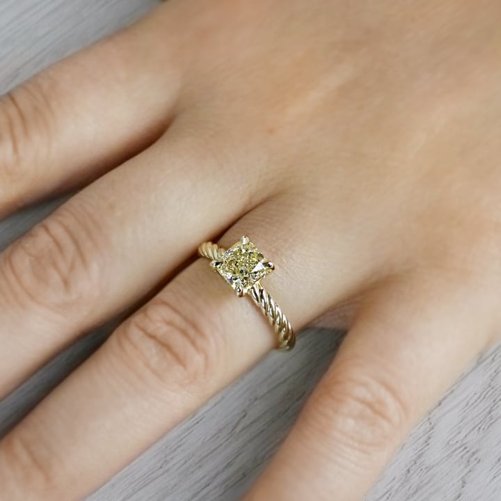 Fancy Yellow Solitaire Diamond Ring With Rope Design - small angle 5