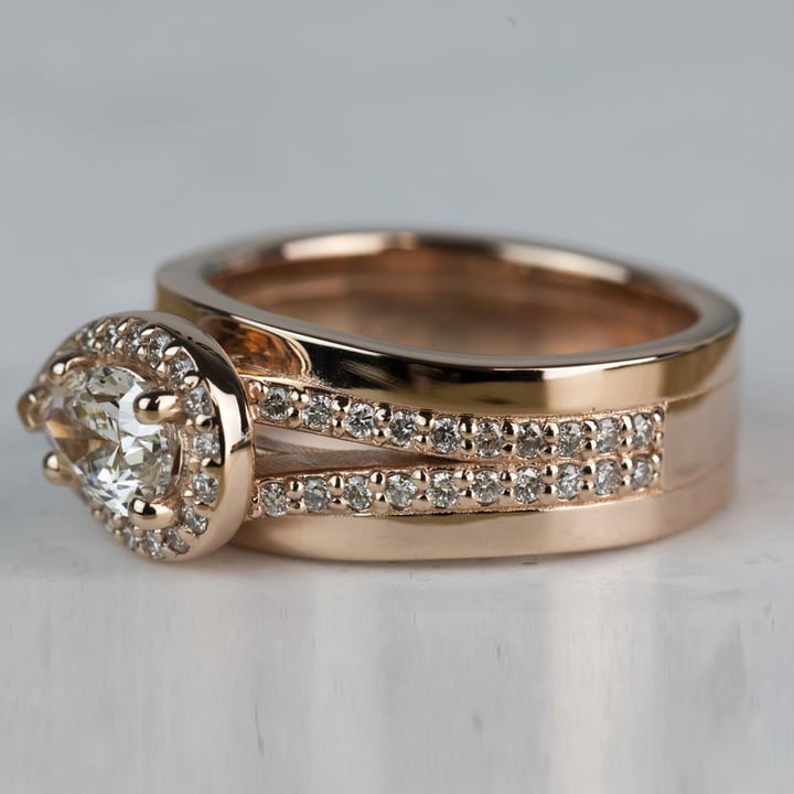 Rose Gold Horizontal-Set Pear Halo Diamond Engagement Ring - small angle 2