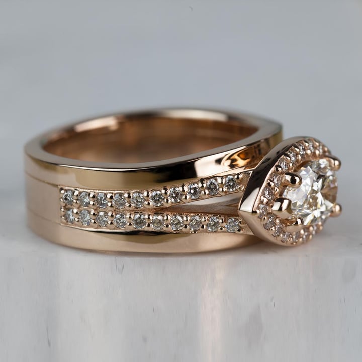 Rose Gold Horizontal-Set Pear Halo Diamond Engagement Ring - small angle 3