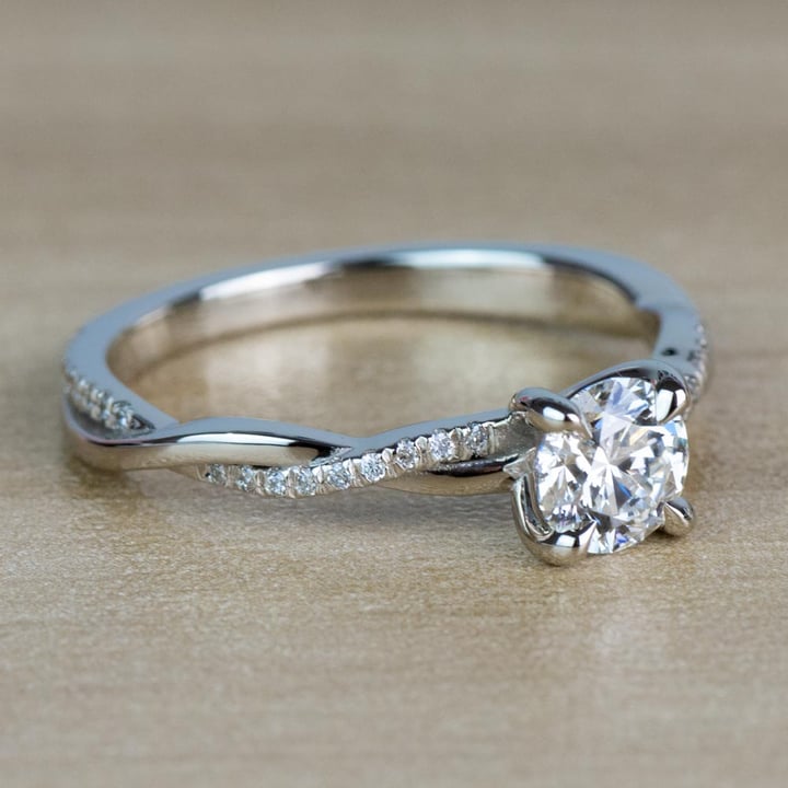 Round Twisted Diamond Engagement Ring in White Gold