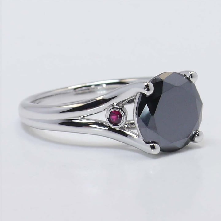 3 Carat Black Diamond Ring With Ruby Accents In White Gold - small angle 2