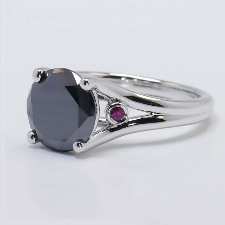 3 Carat Black Diamond Ring With Ruby Accents In White Gold - small angle 3
