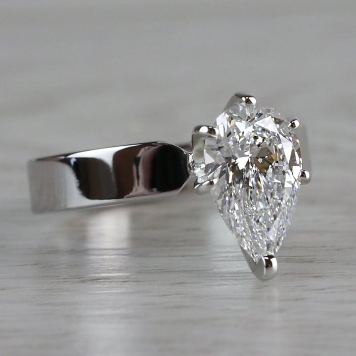Flat Band Pear Shaped Engagement Ring In Platinum - small angle 3