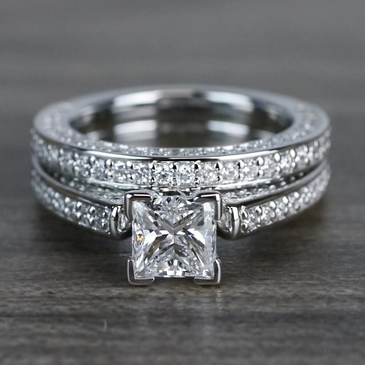 Princess Cut Engagement Ring With Diamond Wedding Band - Bridal Set - small