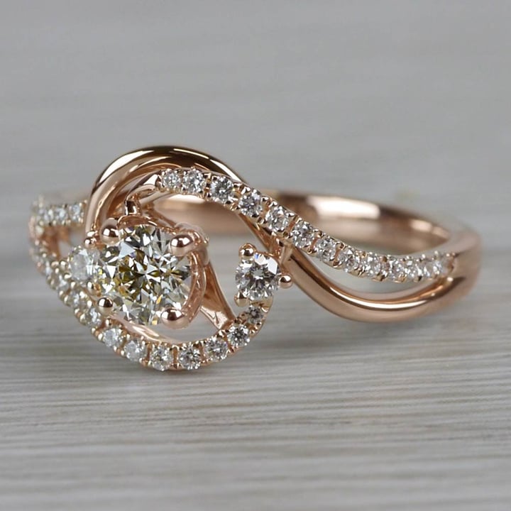 Unique Rose Gold Round Cut Engagement Ring angle 2