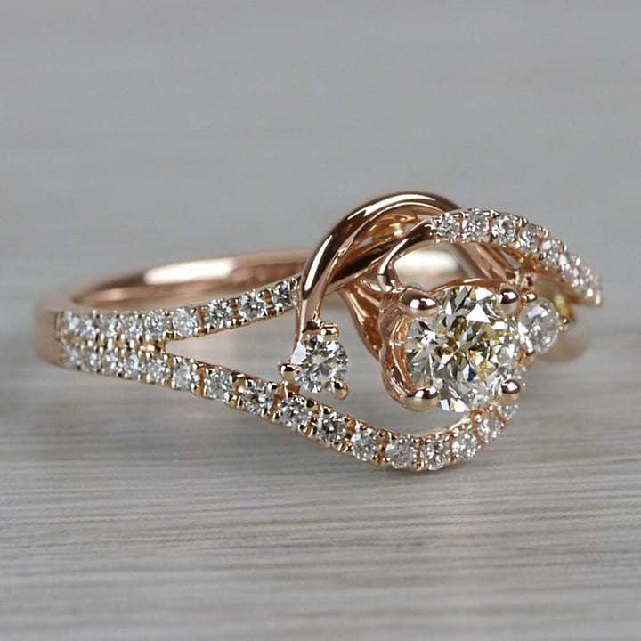 Unique Rose Gold Round Cut Engagement Ring - small angle 3