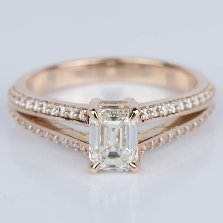 Rose Gold Split Shank 1.20 Carat Emerald Diamond Ring - small
