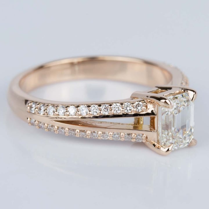 Rose Gold Split Shank 1.20 Carat Emerald Diamond Ring - small angle 3