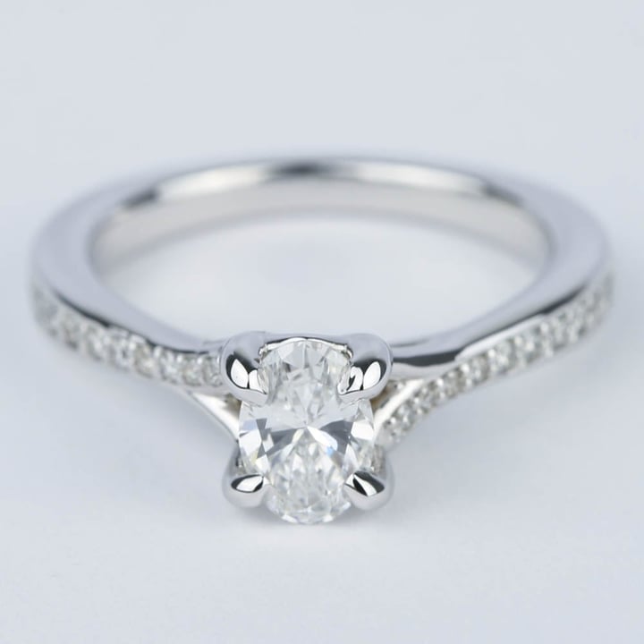 Split Shank Micropave Oval Diamond Engagement Ring (1/2 Carat) - small