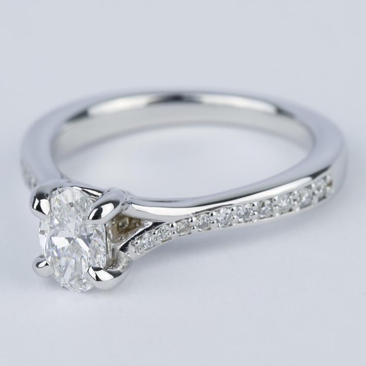 Split Shank Micropave Oval Diamond Engagement Ring (1/2 Carat) - small angle 2