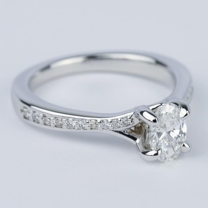 Split Shank Micropave Oval Diamond Engagement Ring (1/2 Carat) - small angle 3