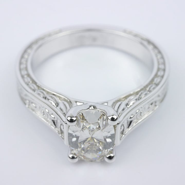 Vintage Floral Solitaire Engagement Ring In White Gold