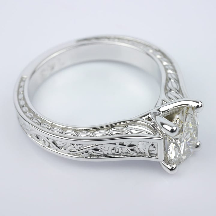 Vintage Floral Solitaire Engagement Ring In White Gold angle 3
