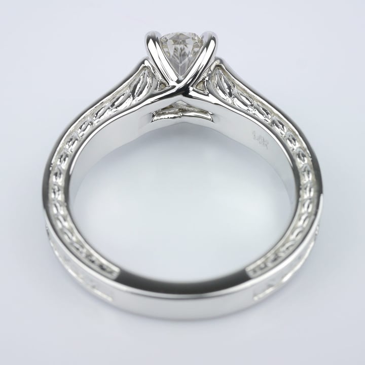 Vintage Floral Solitaire Engagement Ring In White Gold angle 4