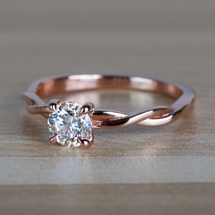 Stunning Rose Gold Twisted Solitaire Diamond Engagement Ring angle 2