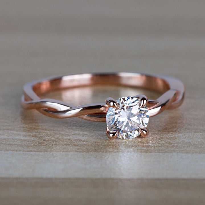 Stunning Rose Gold Twisted Solitaire Diamond Engagement Ring angle 3