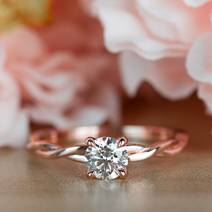 Stunning Rose Gold Twisted Solitaire Diamond Engagement Ring - small angle 5