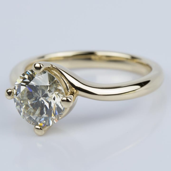 Gold Swirl Solitaire Diamond Engagement Ring (1.60 Ct) - small angle 2
