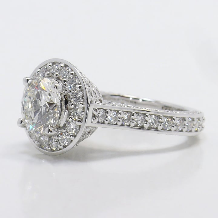 Triple Row Halo Diamond Engagement Ring With Diamond Encrusted Gallery - small angle 2