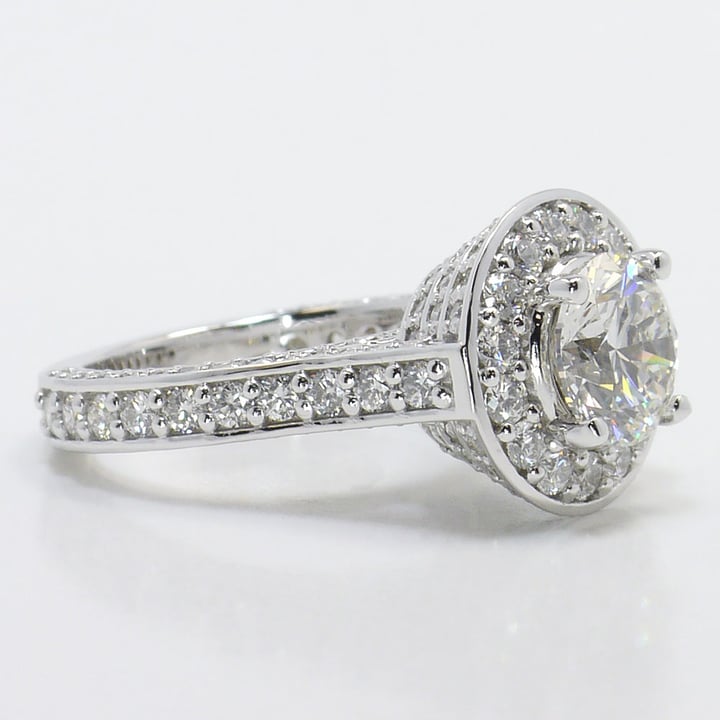 Triple Row Halo Diamond Engagement Ring With Diamond Encrusted Gallery - small angle 3
