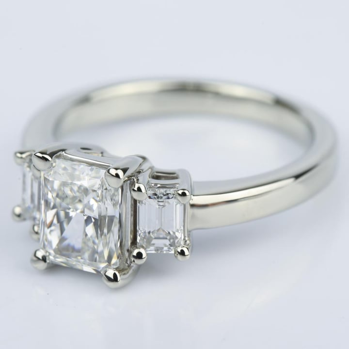 Three Stone Emerald Cut Diamond Ring With Radiant Diamond