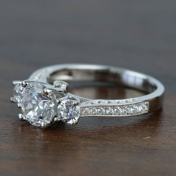 Three Stone Ribbon 1.20 Carat Round Diamond Engagement Ring