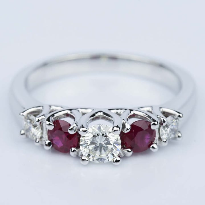 5 Stone Ruby And Diamond Ring In White Gold - small