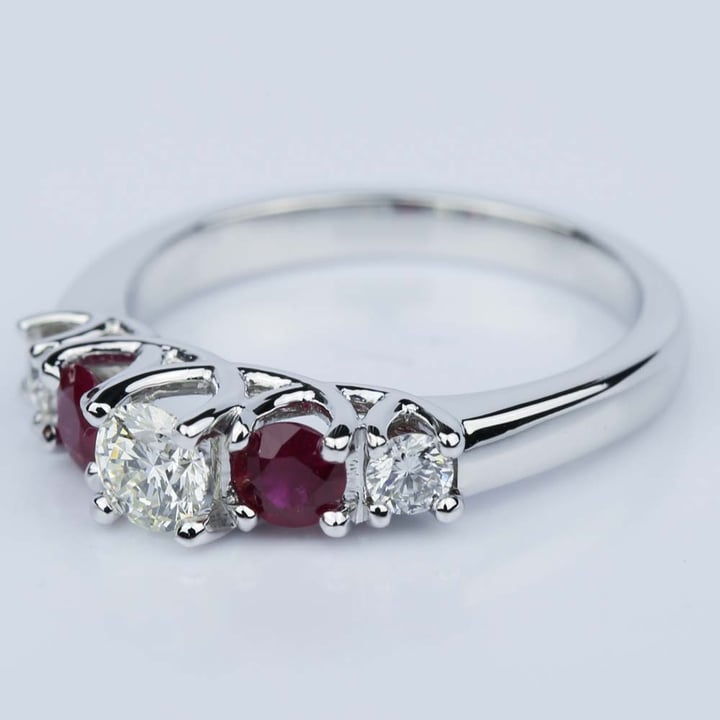 5 Stone Ruby And Diamond Ring In White Gold - small angle 2