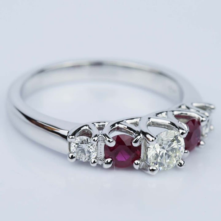 5 Stone Ruby And Diamond Ring In White Gold - small angle 3