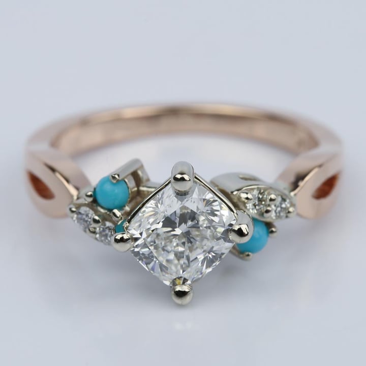 Turquoise Accented Cushion Diamond Engagement Ring - small