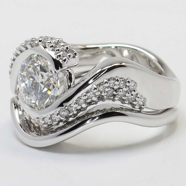 Swirl Engagement Ring With Wedding Band In White Gold