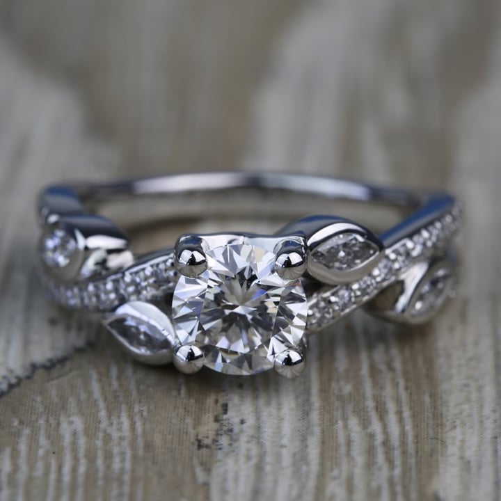 1 Carat Diamond Leaf Design Engagement Ring In Platinum