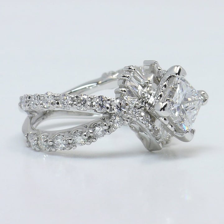 Vintage 1.3 Ct Cross Split Shank Engagement Ring With Princess Diamond  - small angle 3
