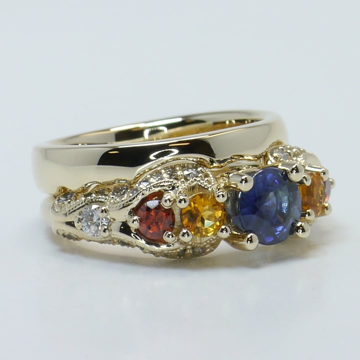 Vintage Rainbow Sapphire Diamond Ring In Gold - small angle 3