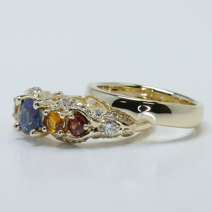 Vintage Rainbow Sapphire Diamond Ring In Gold angle 2