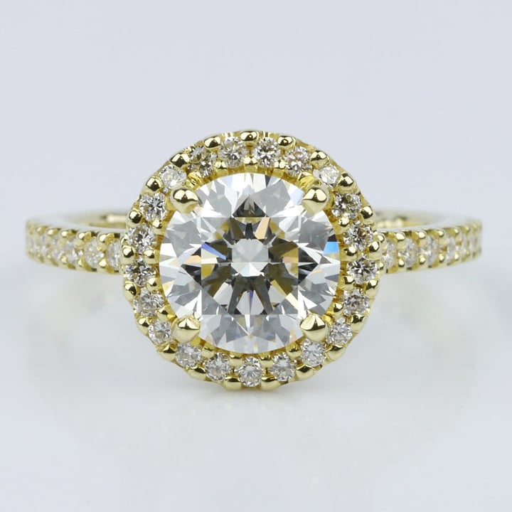 Round Cut Yellow Gold Halo Engagement Ring (1.7 ct.)