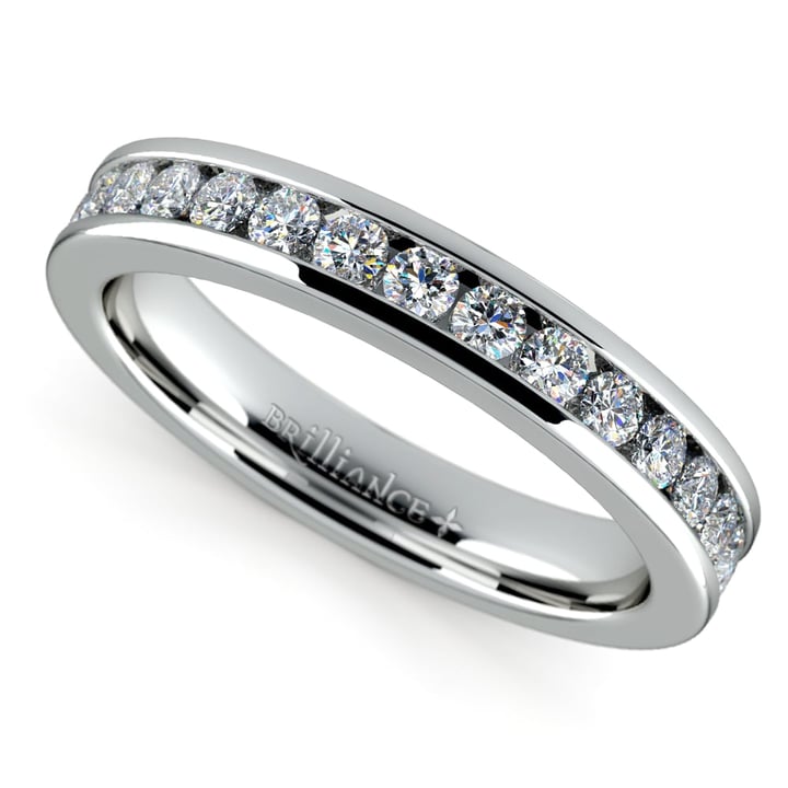 Channel Set Diamond Wedding Band In White Gold | 01