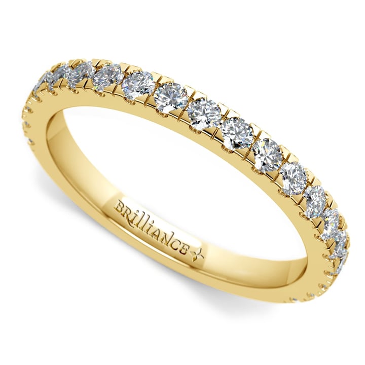 Petite Pave Diamond Wedding Ring in Yellow Gold | 01