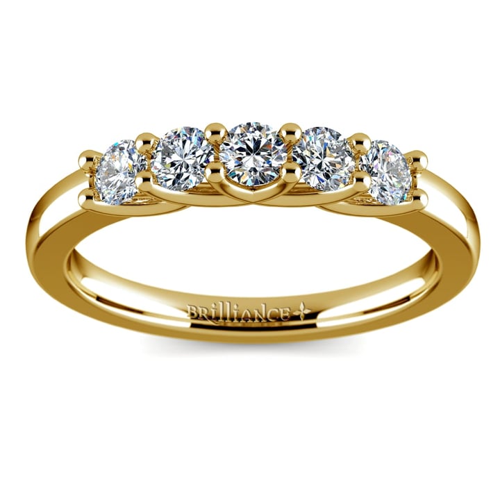 Five Diamond Trellis Setting Wedding Ring In Yellow Gold | 02